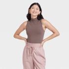 Women's Ribbed Mock Turtleneck Tank Bodysuit - A New Day Brown