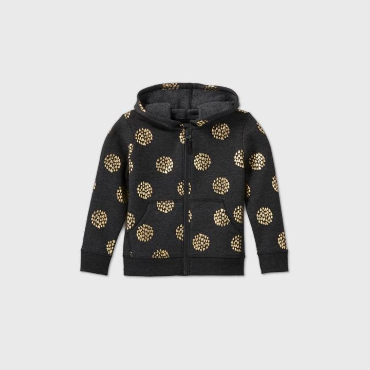 Toddler Girls' Heart Fleece Zip-up Sweatshirt - Cat & Jack Black