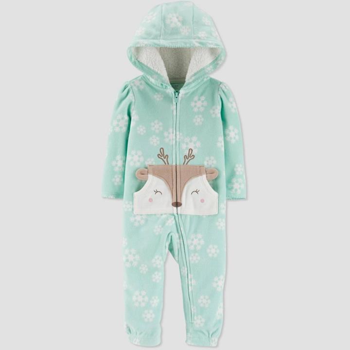 Baby Girls' Deer Snowflake Hooded Romper - Just One You Made By Carter's Green Newborn, Girl's