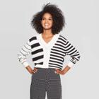Women's Striped V-neck Pullover Sweater - Who What Wear White