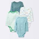 Baby Boys' 4pk On The Move Long Sleeve Bodysuit - Cloud Island Turquoise Blue