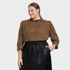 Women's Plus Size Puff Elbow Sleeve Top - Who What Wear Khaki Leopard Print
