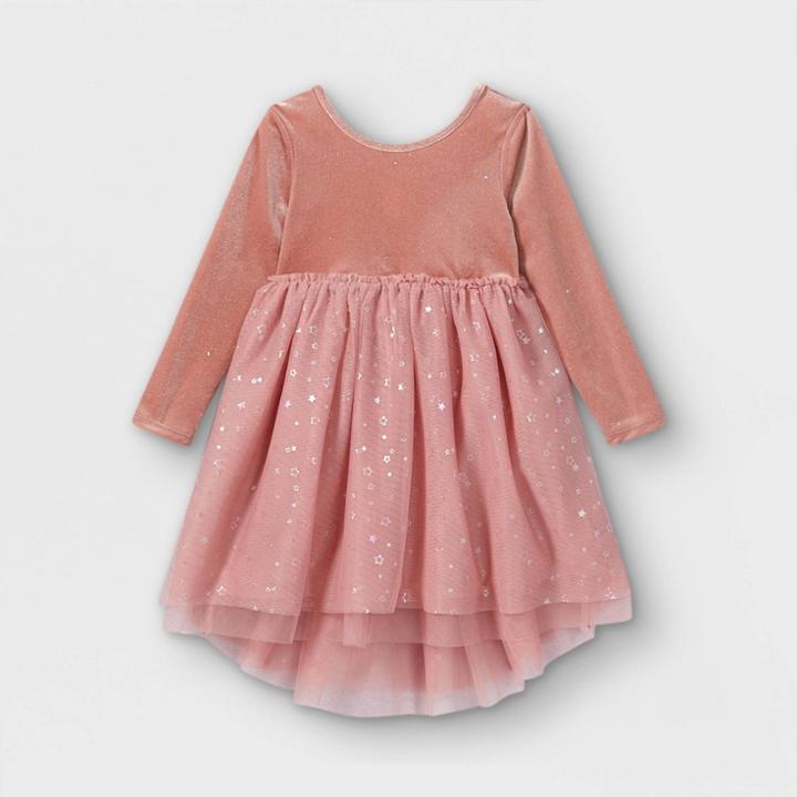 Girls' Adaptive Abdominal Access Velour Dress - Cat & Jack Blush Pink