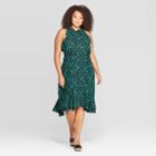 Women's Plus Size Floral Print Sleeveless Halter Neck A Line Midi Dress - Who What Wear Black 3x, Women's,