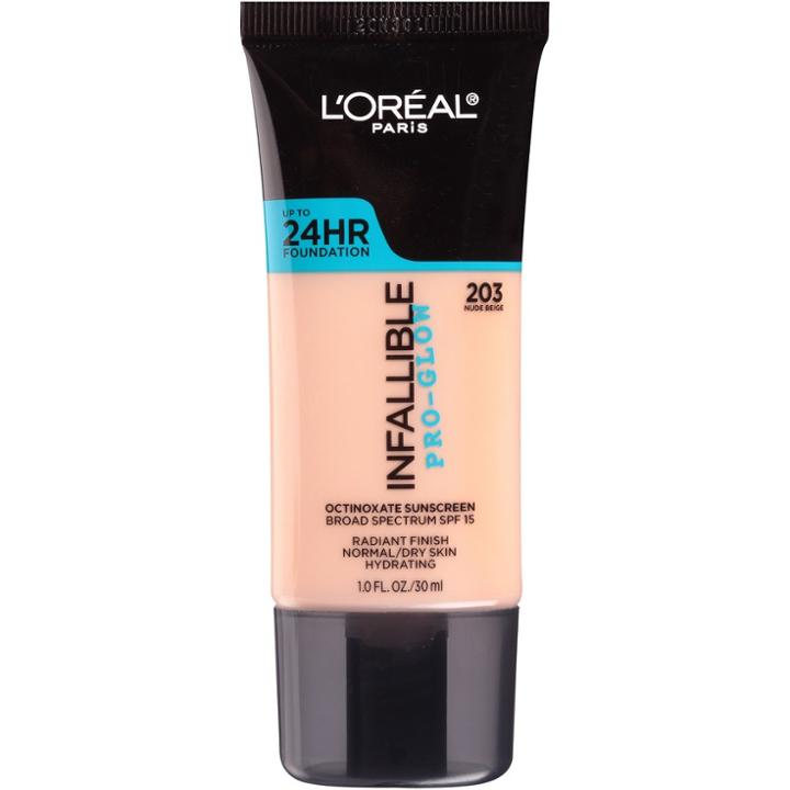 L'oreal Paris Infallible Pro-glow Foundation 203 Nude Beige 1 Fl Oz, Adult Unisex, Nude Beige