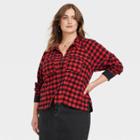 Women's Plus Size Long Sleeve Flannel Adaptive Button-down Shirt - Universal Thread Red Plaid