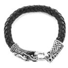 Crucible Men's Stainless Steel Dragon And Woven Leather Bracelet - Black