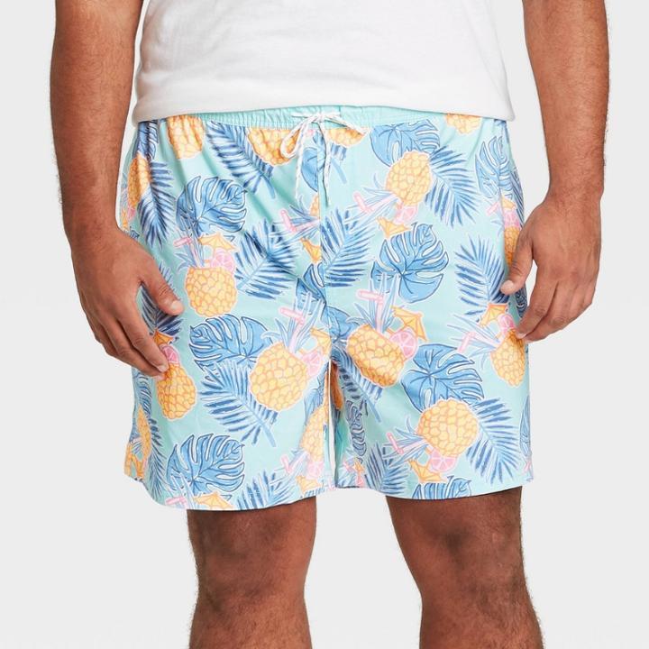 Men's Big & Tall 7 Pineapple Swim Trunks - Goodfellow & Co Aqua