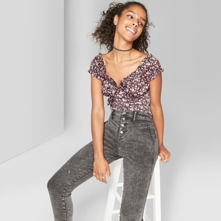 Women's Yoke Front High-rise Skinny Jeans - Wild Fable Acid Washed Black