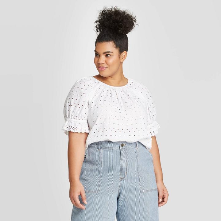 Women's Plus Size Short Sleeve Eyelet Top - Universal Thread White 1x, Women's,