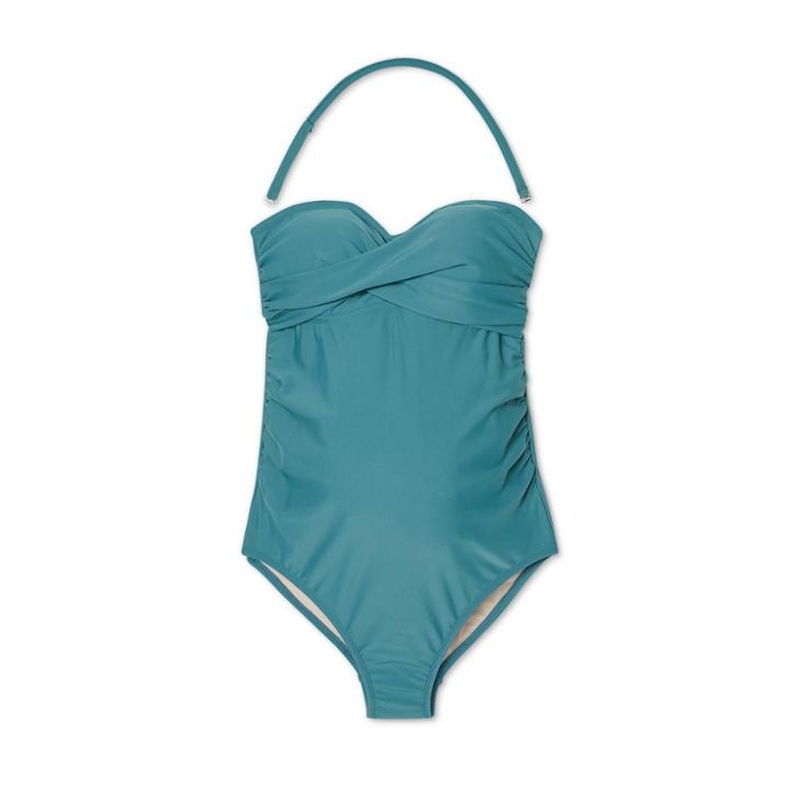 Maternity Bandeau Twist One Piece Swimsuit - Isabel Maternity By Ingrid & Isabel Teal S D/dd Cup, Blue