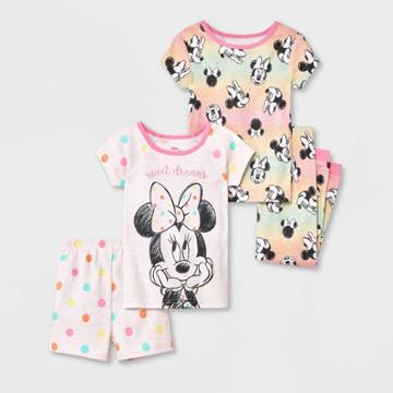 Toddler Girls' 4pc Minnie Mouse Rainbow Sweet Dreams Snug Fit Pajama Set - White