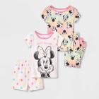 Toddler Girls' 4pc Minnie Mouse Rainbow Sweet Dreams Snug Fit Pajama Set - White