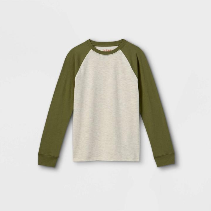 Boys' Baseball Long Sleeve T-shirt - Cat & Jack Cream/fern Green