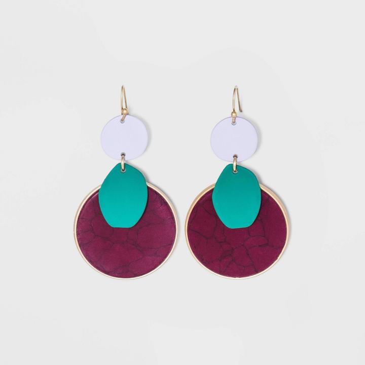 Sprayed Metal And Semi-precious Stone Circular Drop Earrings - Universal Thread Burgundy, Red