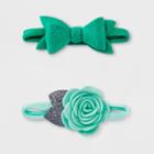 Baby Girls' 2pk Bow Headband Set - Cloud Island Mint (green),