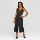 Women's Striped Strappy Button Front Knit Cropped Jumpsuit - Xhilaration Black/white