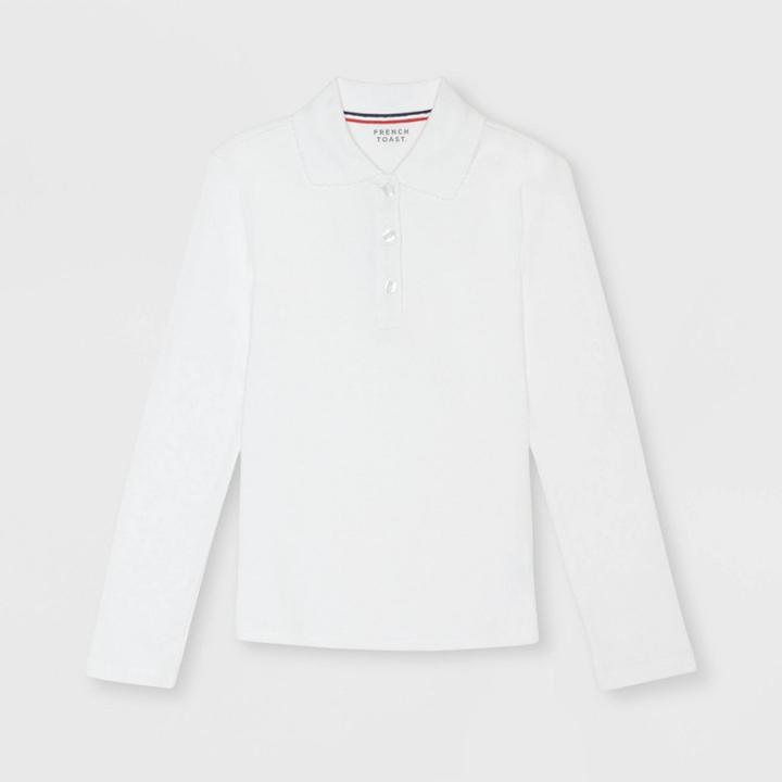 French Toast Girls' Long Sleeve Interlock Uniform Polo Shirt - White S, Girl's,