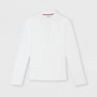 French Toast Girls' Long Sleeve Interlock Uniform Polo Shirt - White S, Girl's,