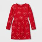Girls' 'valentine's Day Love Heart' Printed Long Sleeve Knit Dress - Cat & Jack Red