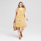 Women's Plus Size Floral Print Keyhole Knit Dress - Xhilaration Yellow X