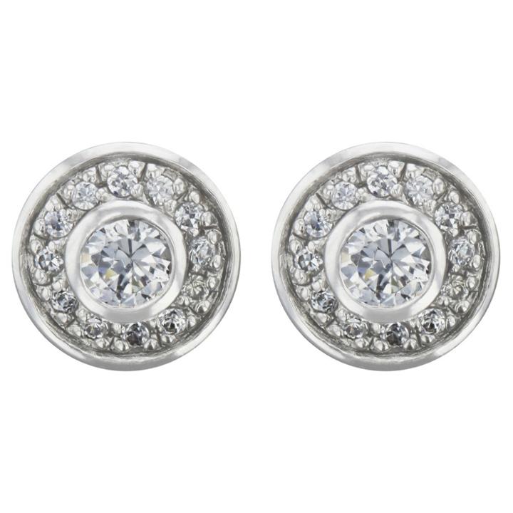 Distributed By Target Button Earrings Sterling Cubic Zirconia Halo -