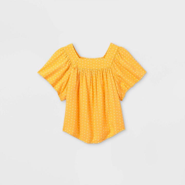 Girls' Short Sleeve Woven Top - Cat & Jack Light Mustard