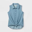 Girls' Sleeveless Button-down Shirt - Cat & Jack Light Blue