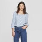 Women's Striped Long Sleeve Square Neck Top - Universal Thread Blue