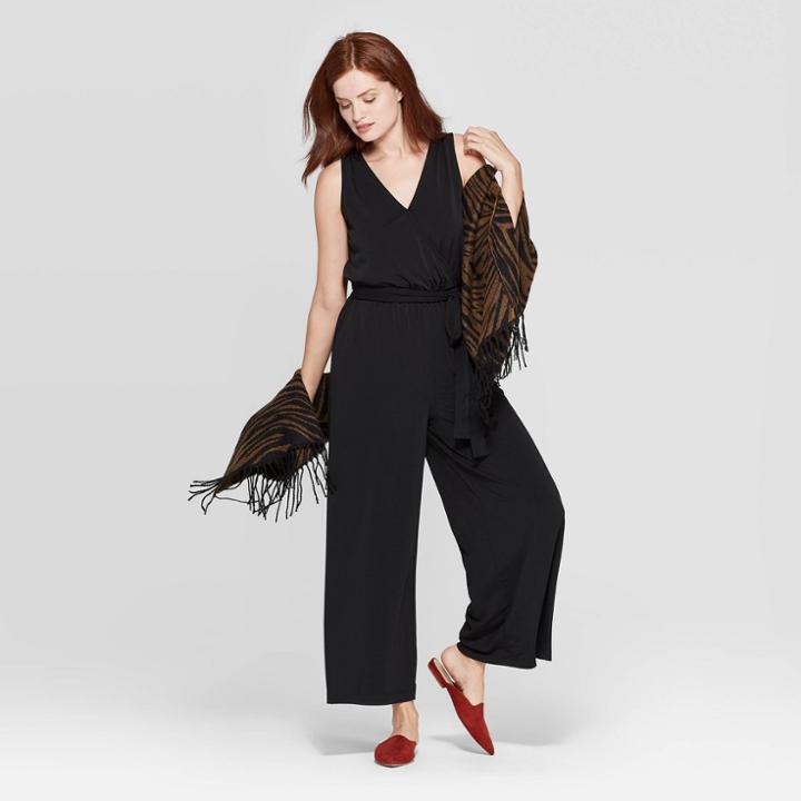 Women's Sleeveless V-neck Knit Jumpsuit - A New Day Black