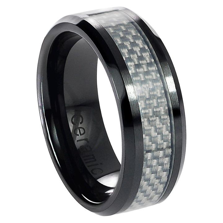 Men's Daxx Ceramic Band With White Carbon Inlay - White/black