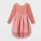 Girls' Adaptive Velour To Tulle Sparkle Long Sleeve Dress - Cat & Jack Blush