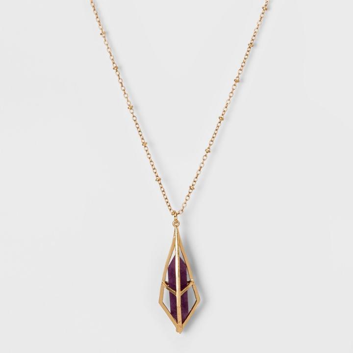 Pendant Ball Chain And Caged Stone Shard Necklace - Universal Thread Purple