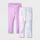 Toddler Girls' Adaptive 2pk Leggings - Cat & Jack Violet/cream Tie-dye 4t, Ivory/purple