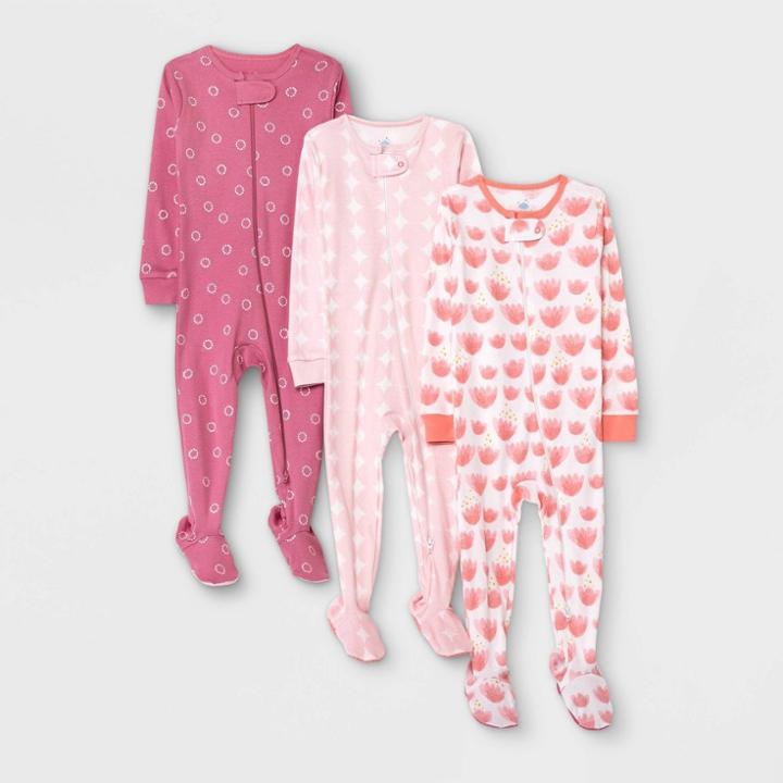 Baby Girls' 3pk Tie-dye Basic Tight Fit Sleep N' Play - Cloud Island Pink