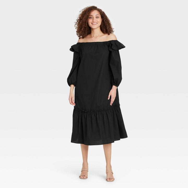 Women's Balloon Long Sleeve Dress - Who What Wear Black