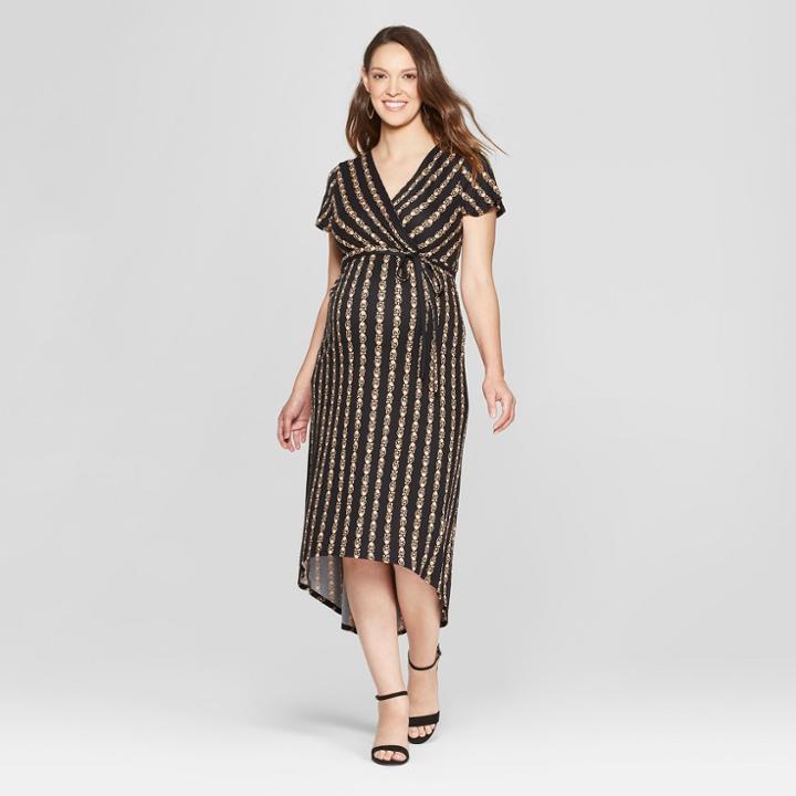 Maternity Short Sleeve V-neck High Low Maxi Dress - Macherie - Black M, Infant Girl's