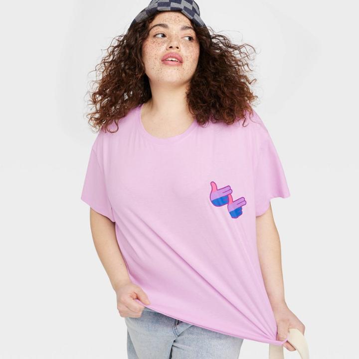 No Brand Pride Adult Plus Size Bisexual Fingers Short Sleeve T-shirt - Violet