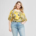 Women's Plus Size Floral Print Ruffle Short Sleeve T-shirt - Xhilaration Yellow X