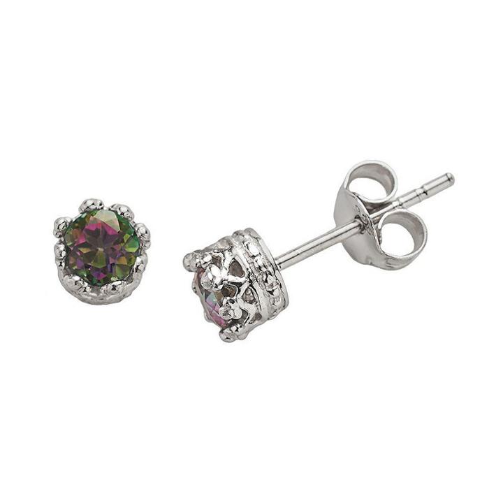 1/2 Tcw Tiara Sterling Silver 4mm Round-cut Rainbow Topaz Topaz Crown Earrings, Women's, Rainbow Quartz
