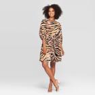 Women's Animal Print 3/4 Sleeve Crewneck Seamed A Line Mini Dress - Who What Wear Brown M,