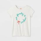 Girls' Adaptive Christmas 'our Family' Short Sleeve Graphic T-shirt - Cat & Jack Cream