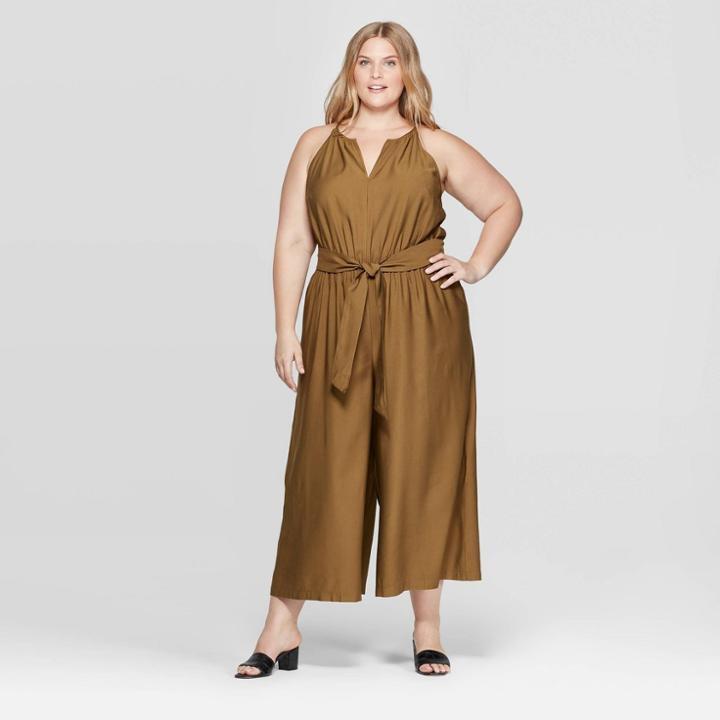 Women's Plus Size Sleeveless Halter Neck Jumpsuit - Prologue Brown