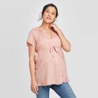 Maternity Plaid Short Sleeve Button-down Shirt - Isabel Maternity By Ingrid & Isabel Coral Xs, Women's, Pink