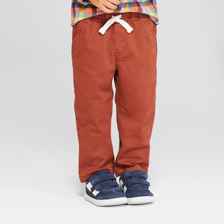 Toddler Boys' Elastic Waistband And Flexible Drawstring Chino - Cat & Jack Rust 12m, Boy's, Brown