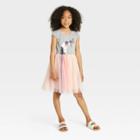 Zenzi Girls' Unicorn Short Sleeve Knit Tulle Dress - Gray/blush Pink