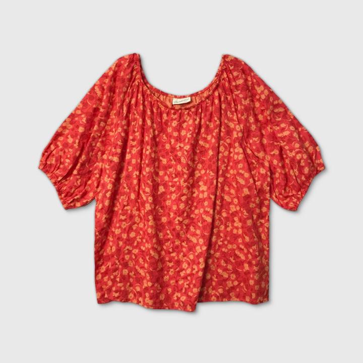 Women's Plus Size Floral 3/4 Sleeve Top - Universal Thread Red 1x, Women's,
