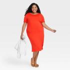 Women's Plus Size Short Sleeve Knit T-shirt Dress - Ava & Viv Orange