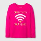 Girls' Long Sleeve Connect With Your Heart Graphic T-shirt - Cat & Jack Hot Pink