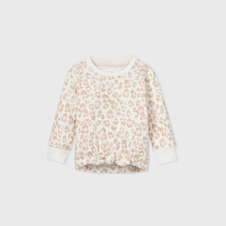 Grayson Mini Toddler Girls' Leopard Tie-bottom Sweatshirt - Cream